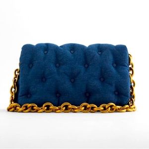 ZARA QUILTED DENIM MAXI CROSSBODY BAG